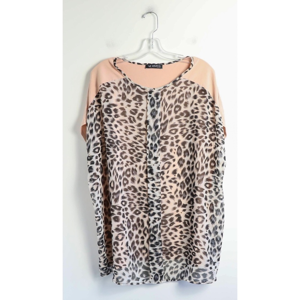 Verpass mixed media top leopard animal print pastel pink plus size blouse 22